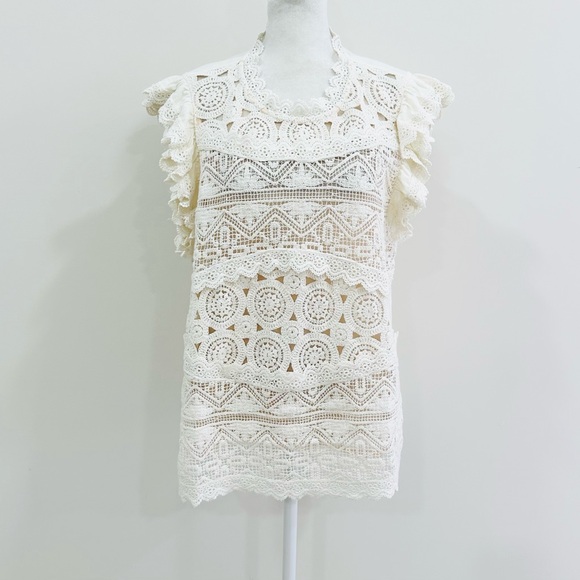 NWT Sundance Short Sleeve Crochet Ivory Top Size XL‎ - Picture 4 of 12